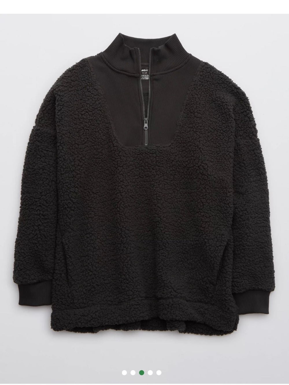 Aeries Women Black Quarter-Zip Sherpa Pullover Sweater